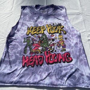 Holy Moly Mischief Keep Your Head Young LSD Trippy Cut Off Shirt Size Large
